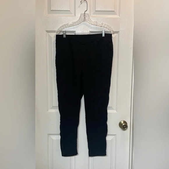NYDJ Women's Hidden Drawstring Linen Pant Black Size 6 High Rise Straight Leg - Picture 1 of 10